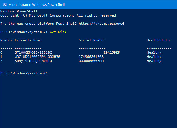 Danh sách ổ đĩa trong PowerShell